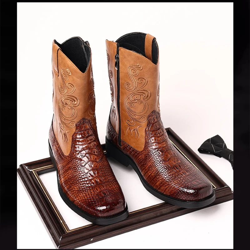 mens square toe zipper boots