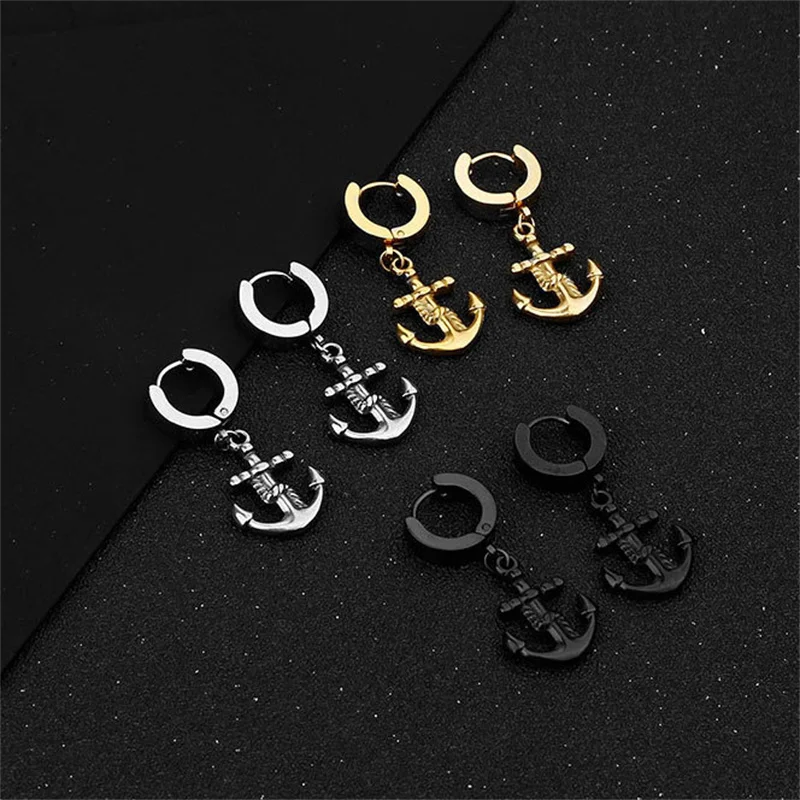 

Fashion Vintage Ship Anchor Pendientes Earrings Gift For Man Unsex Jewelry Ear Stainless Steel Stud Earrings Statement Brincos