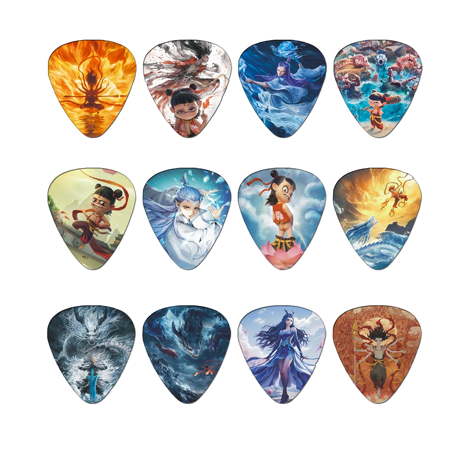 12-Piece / Set Nezha 2 Themed Multicolor Guitar Picks Set-ABS Material for Electric/Acoustic Guitar and Bass Accessories