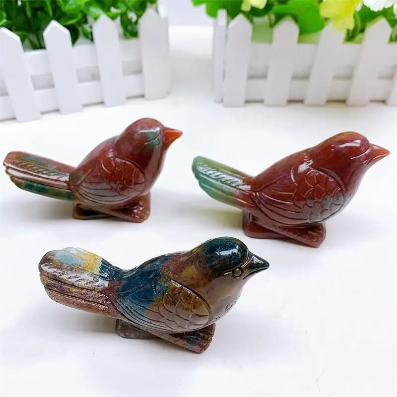 

Natural Ocean Jasper Bird Carved Room Ornament Healing Crystal Reiki Animal Figurine Gemstone Home Decoration 1pcs