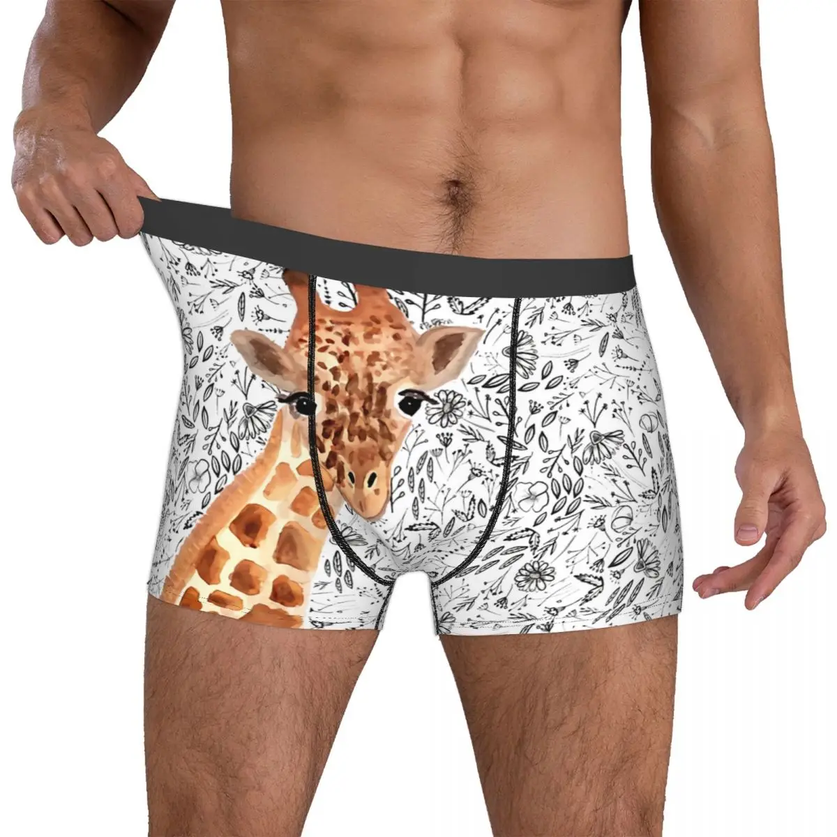 Watercolor Giraffe Men Boxer Briefs Animal Breathable Creative Underpants High Quality Print Shorts Gift Idea 4