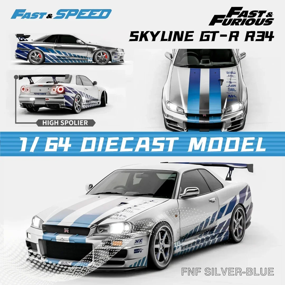 

**Pre-order ** Fast speed 1:64 Skyline GT-R Mk5 R34 NFS Red /Blue silver limited999 Diecast Model Car