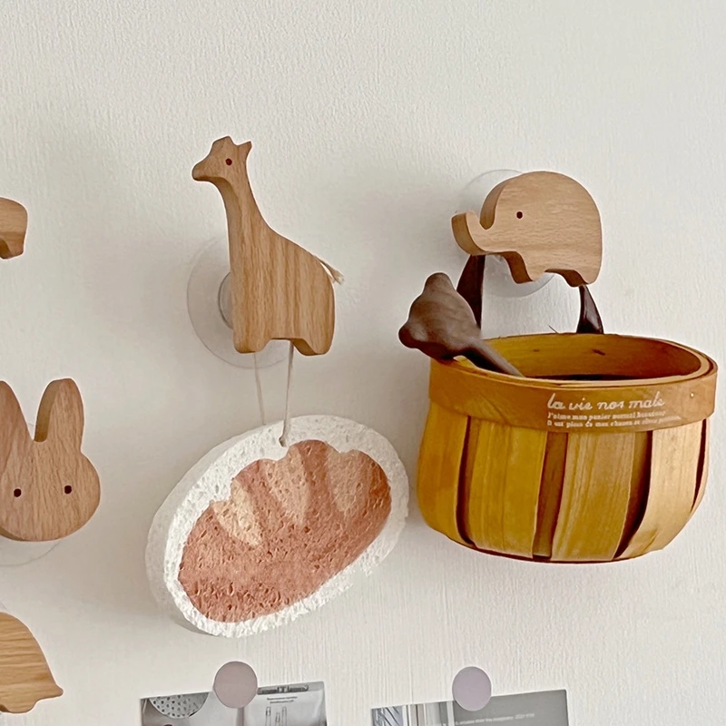 Wooden Drawer Hooks Room Decor Animal Hook Wall Keychain Coat Hook Home Wardrobe Cute Wood Hook Hanger Kitchen Accessories 4