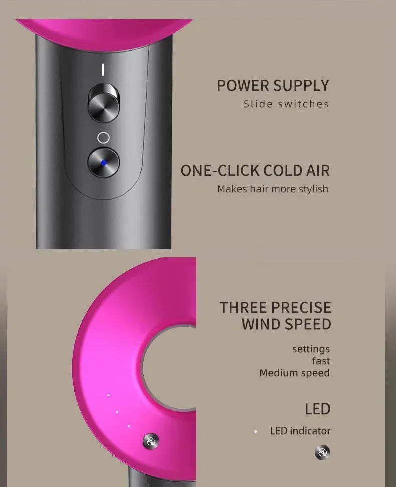 Professional Leafless Hair Dryer High-Speed Negative Ion 110,000 Rpm 62M/S Wind 1600W Quick Drying