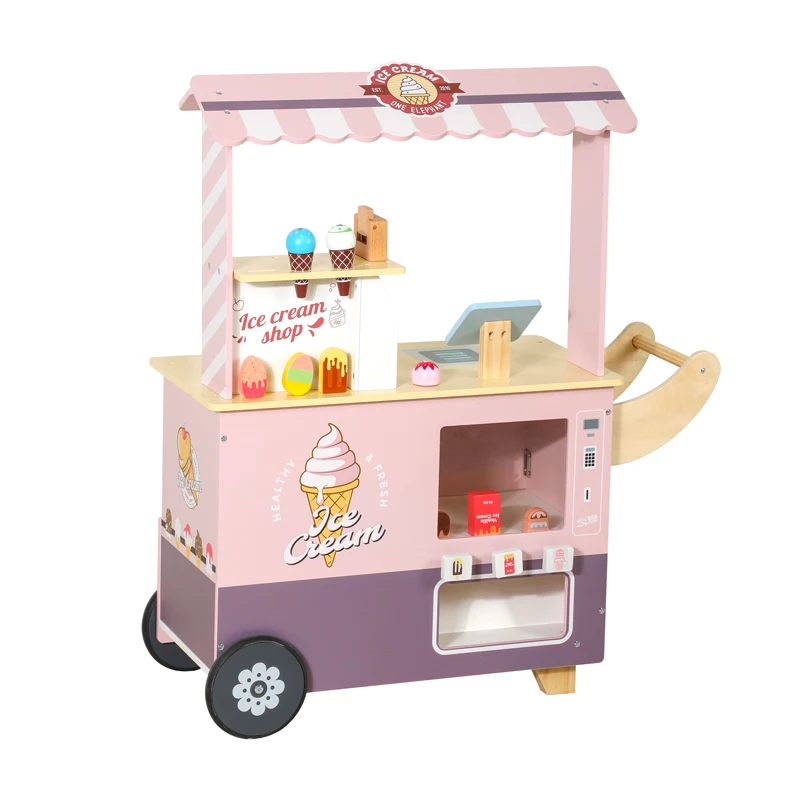 Kids Pretend Play Wooden Ice Cream Vending Cart Toy 2
