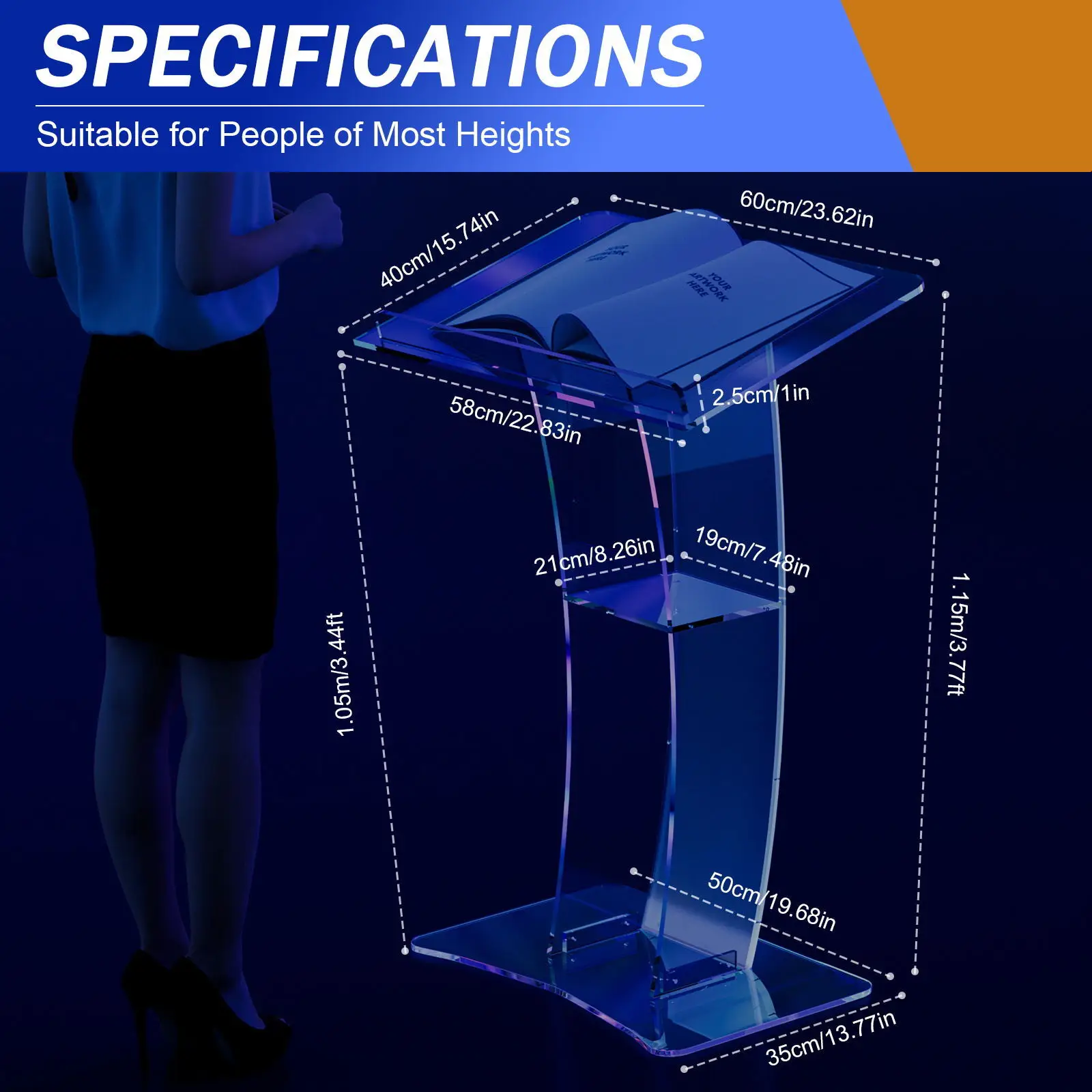 Clear Acrylic Podium Stand Portable Presentation Lectern Podium for for Church Weddings School Reception Stand