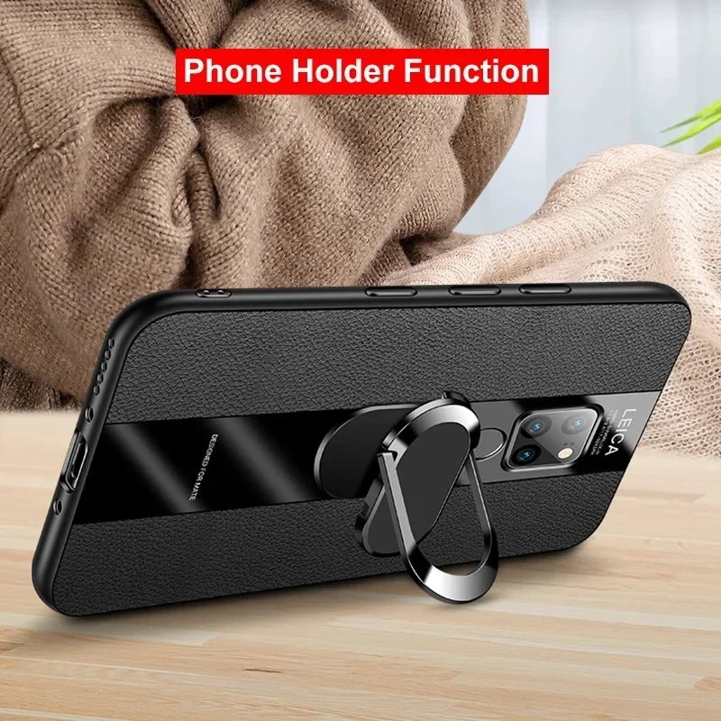 Luxury PU Leather Case with Ring Holder - Premium Silicone Phone Cover