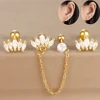 3 pièces en acier inoxydable couronne Double trou chaînes Cartilage Srecw dos boucles d'oreilles ensemble pour femmes oreille Helix Piercing bijoux