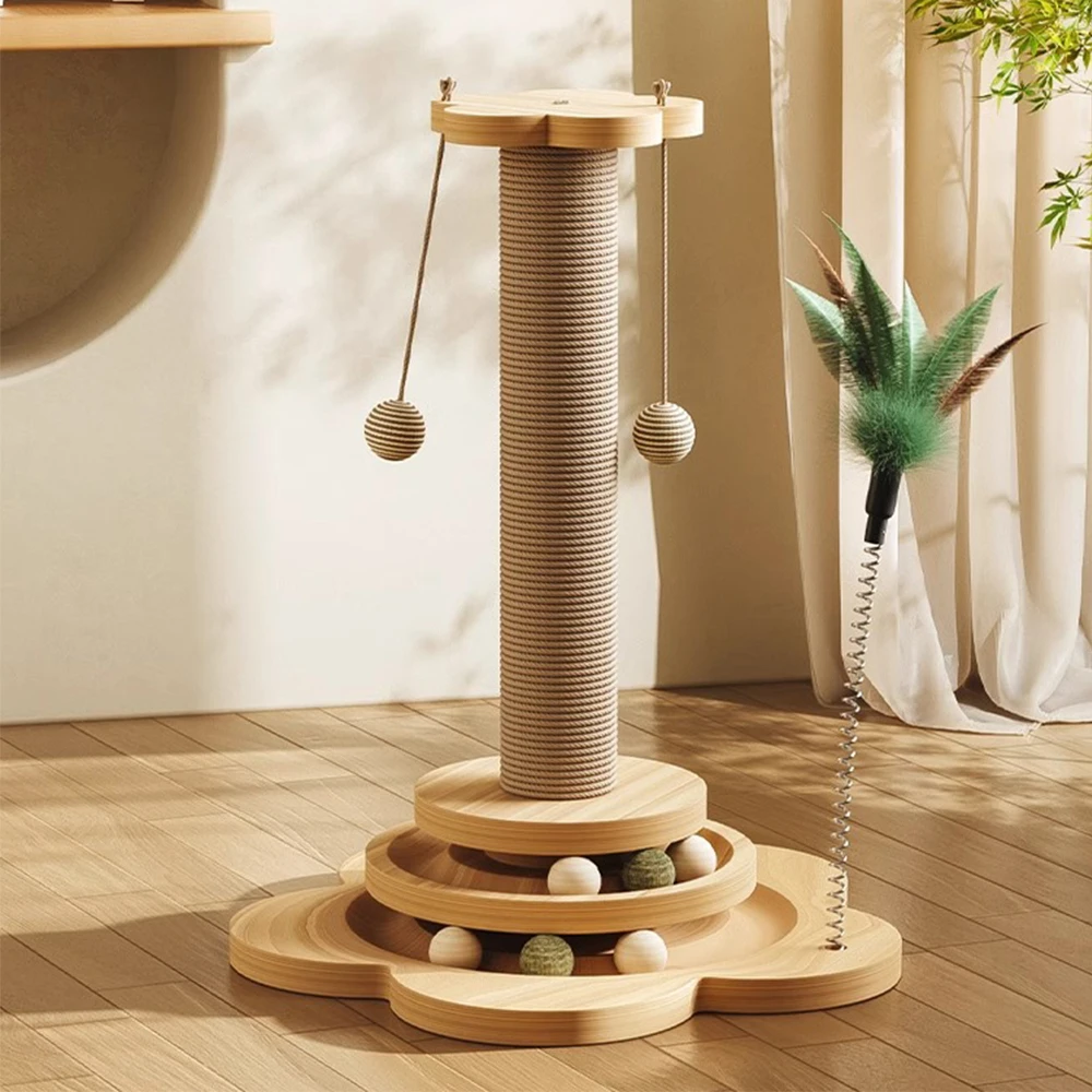 Cat Tower Durable Sisal Scratching Board Tree cat Grab Post Pet Cat Toy Solid Wood Turntable Funny