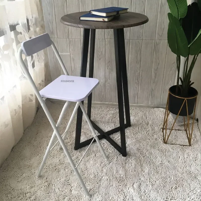 Iron Folding Bar Chairs Home Nordic Backrest Bar Stool Thickened Foot Covers Kitchen Table Chair Multi-scene Dining Chairs Y