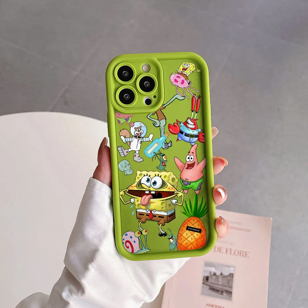 Cartoon SpongeBobs SquarePants Camera Protection Case For iPhone 15 14 13 12 11 Pro Max Mini XR XS Plus SE20 Soft TPU Back Funda