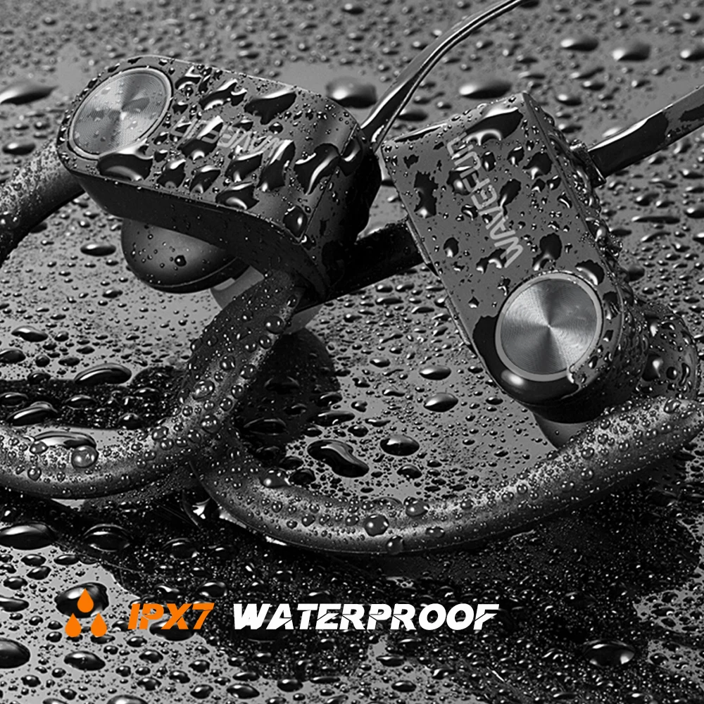 Wavefun XBuds 블루투스 이어폰 무선 헤드폰(이어훅 포함) IPX7 방수 슈퍼 베이스 스포츠 이어폰 음악 게임 모드