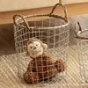 Retro Minimalist Wrought Iron Mesh Storage Basket Woven with Rattan and Iron Wire Pure Handmade Hand-held Storage Basket 2