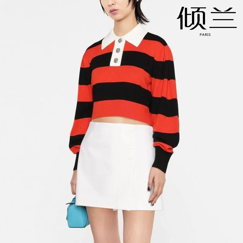 

PATADS French S Family [same style as blogger] Autumn and Winter New Women's Fashion Stripe Contrast Knitted Top PU01732