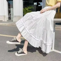 Casual Vintage Women Skirt Matching Chic Lady's White Skirt Sweet Girl's Cake Skirt Elastic Waist A-Line Mid Length Flare Skirt - Image 2