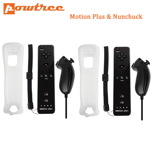 Nintendo Wii Joystick 2 in 1 Wireless Remote Gamepad Controller Set Optional Motion Plus with Nunchuck & Silicone Case