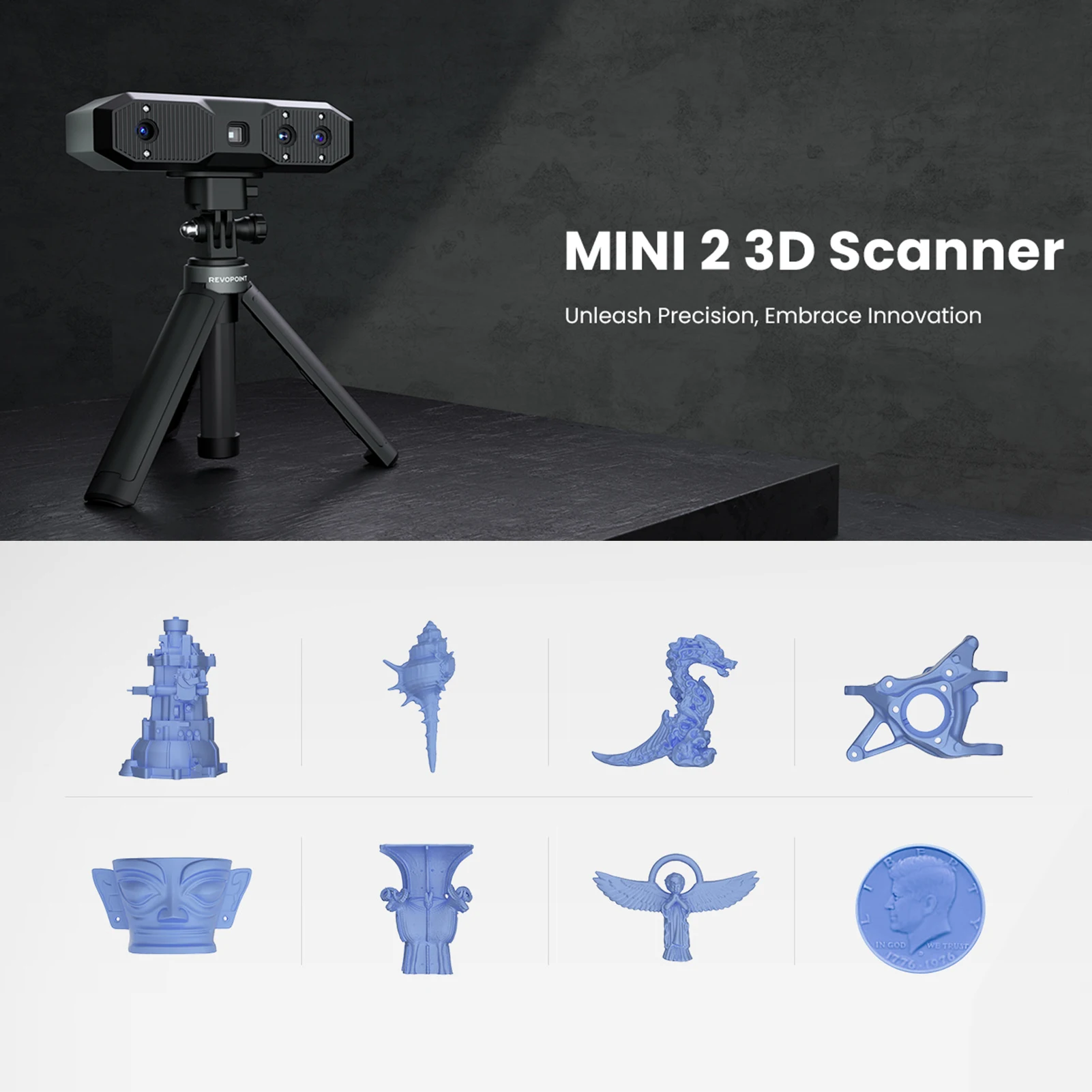 Revopoint MINI 2 Standard 3D Scanner Up to 0.02mm Precision, 16 fps Fast Scanning,Scanner for Dental, Jewelry and Small Objects