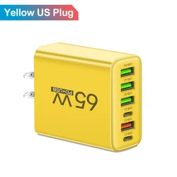 65W Multi - Port USB - C Fast Charging Wall Charger - US Plug Yellow