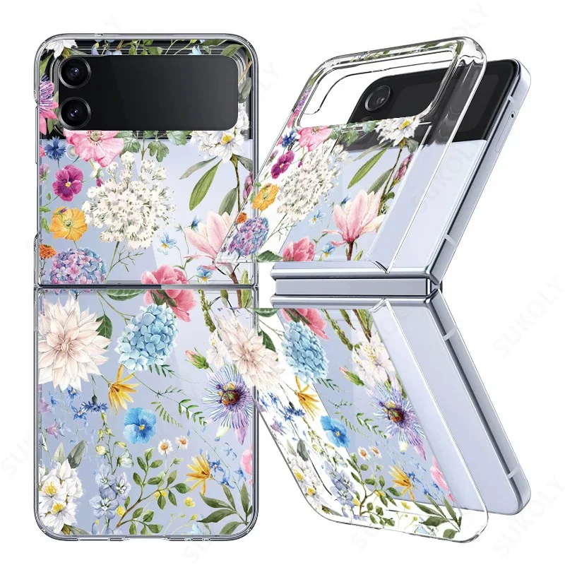Flower Pattern Shockproof Transparent Folding Phone Case
