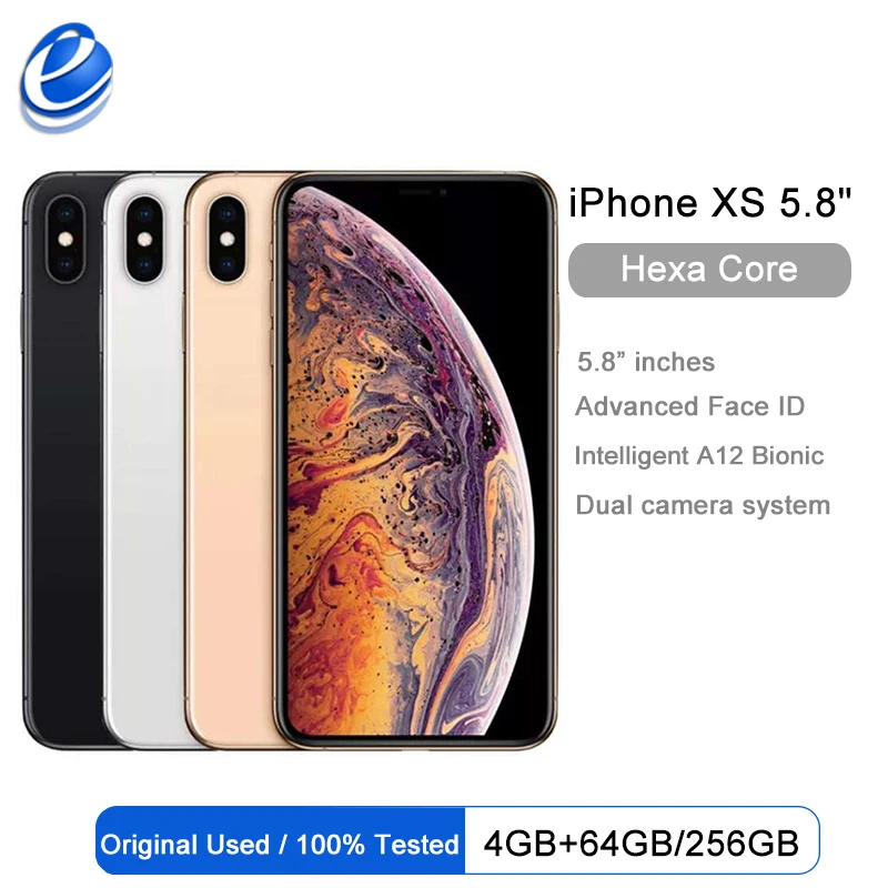 Apple-スマートフォンiphonexs,オリジナル,無料,4g lte,4gb ram,64gb/256gb bionicチップ,ios12,2658mah