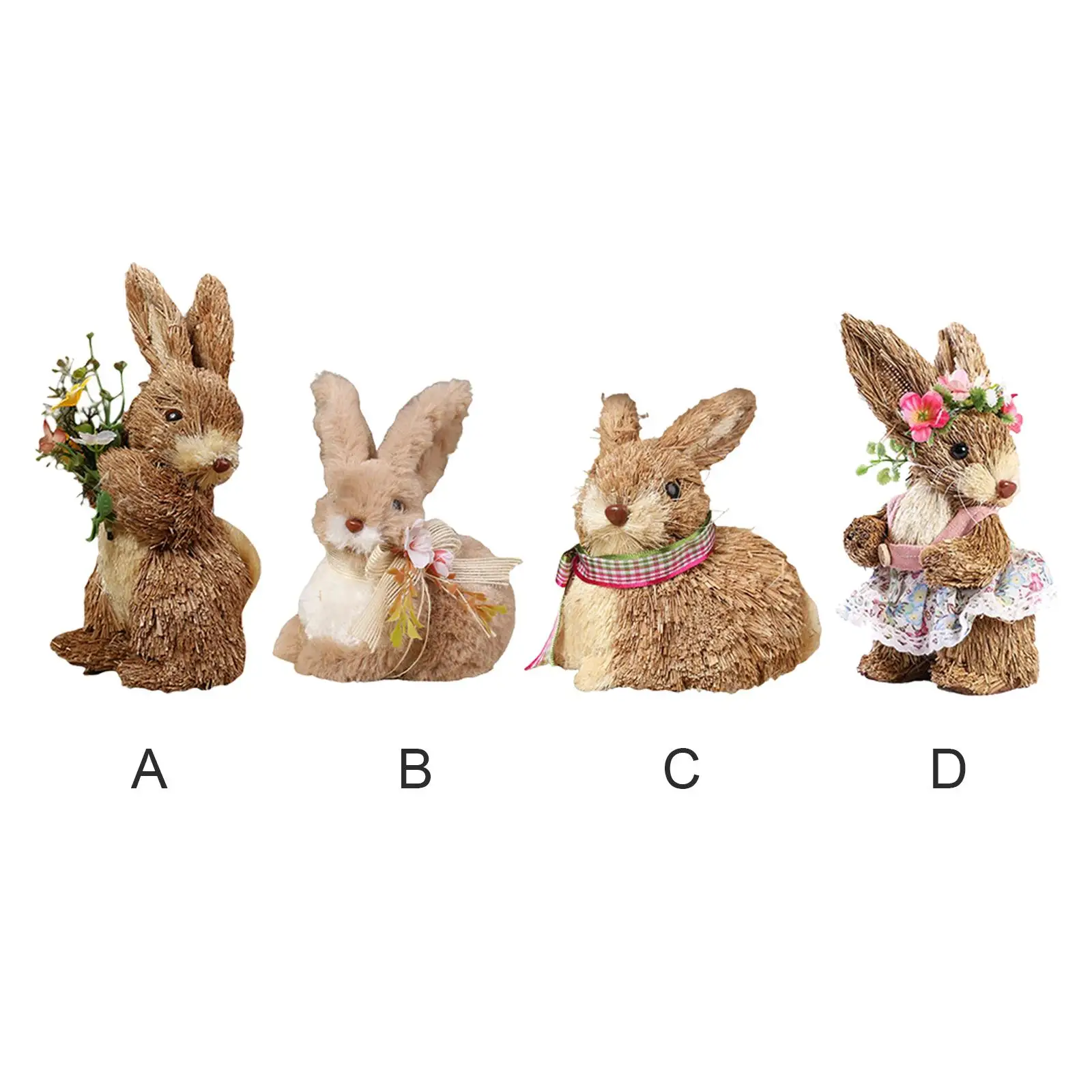 Easter Straw Rabbit Sculpture Handmade Collectible for Desktop Wedding