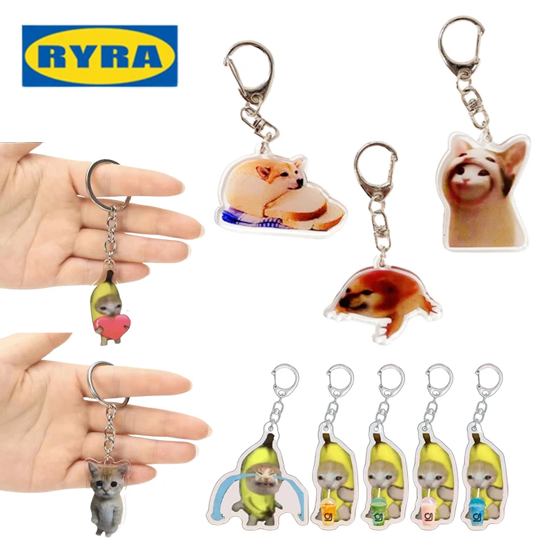  Creative Cute Banana Cat Meme Keychain Girl Students Funny Happy Love Bread Black Cats Lanyard Small Pendant Phone Chain Jewelry 