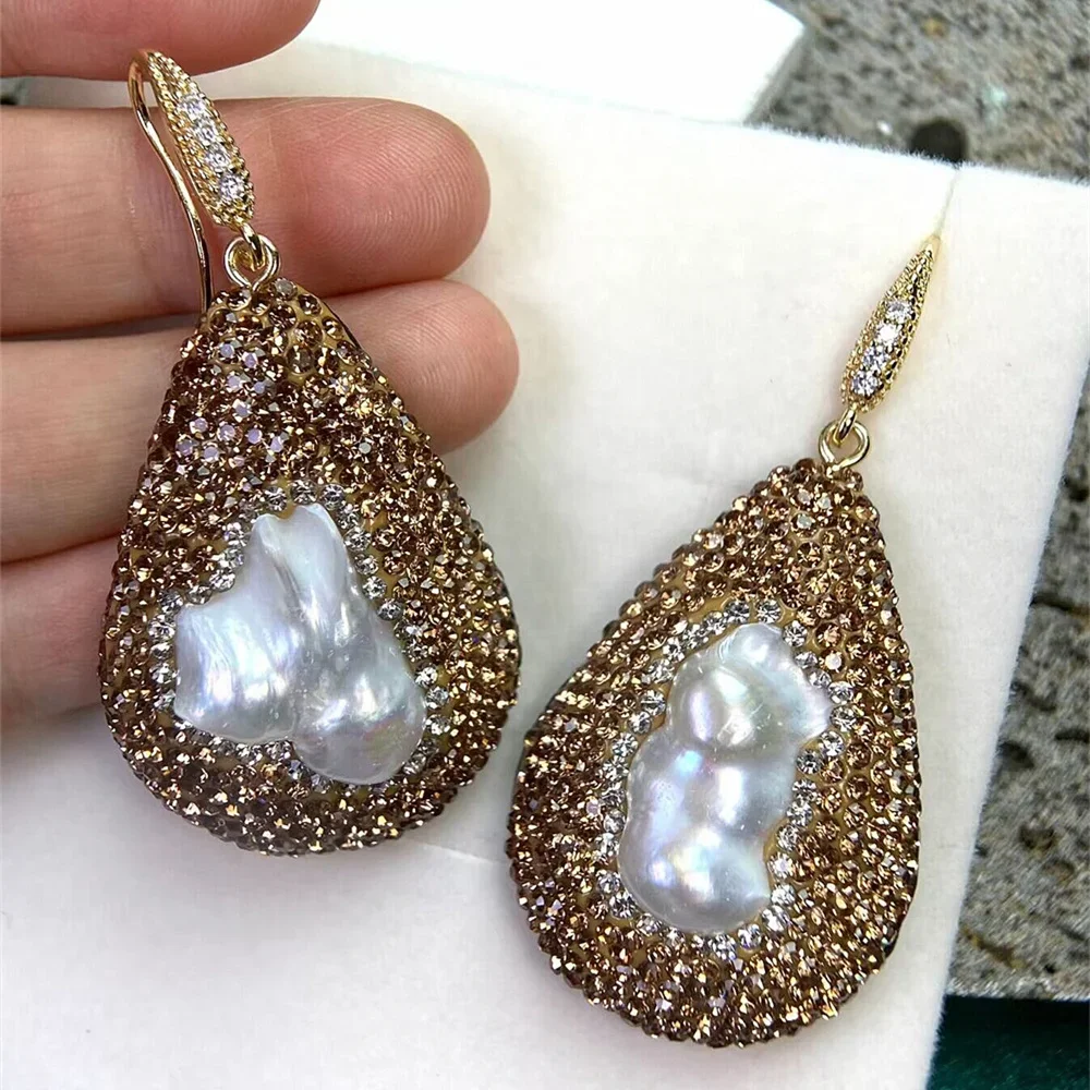 2315609-6c01dc.jpg S56ddaa9f818b424b9e7e0742ca96c8bdF Natural Baroque Freshwater Pearl Water Drop Earrings Leather Grey Rhinestone Crystal Jewelry for Women Snake Skin Pattern Back Mallzona