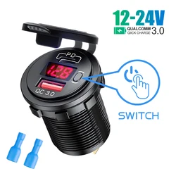 Waterproof 60W USB Charger with Power Outlet Adapter and Switch Socket (Red no wire)