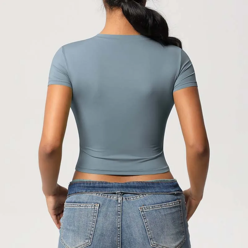 Women's Quick Dry Yoga T-Shirt - Nylon Blend Fitness Top for Pilates, Running & Gym - Breathable Slim Fit Workout Tee Short 4