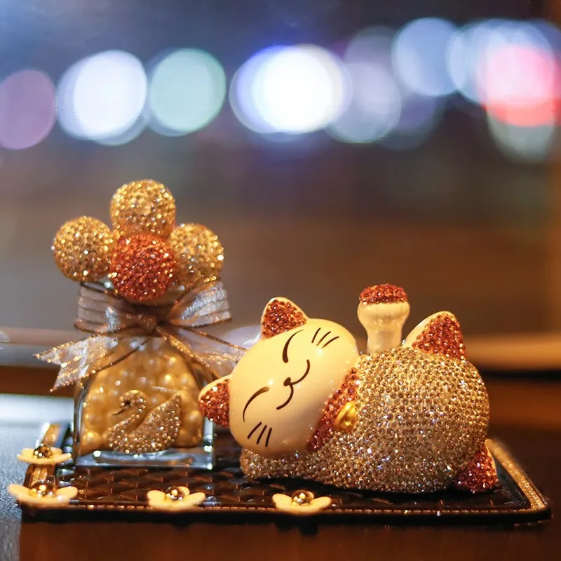

Аксессуары для украшения автомобиля LUCKY CAT на солнечной батарее, кавайные миниатюрные фигурки с плоским основанием, домашний декор, современные Аметистовые кристаллы камня
