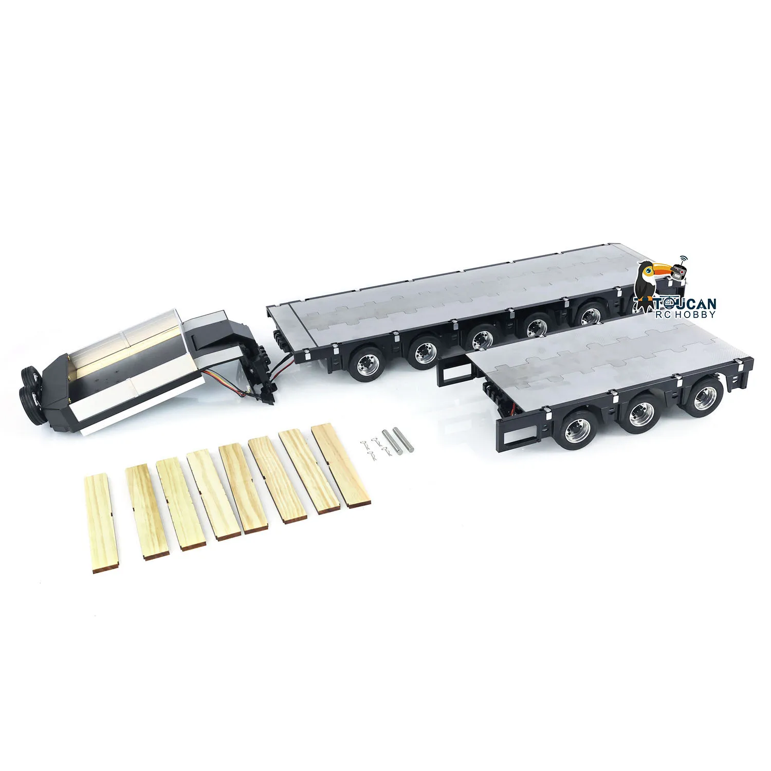 New 1/14 Scale RC 9 Axles Metal Trailer Extendible Trailers with LED Lights for Remote Control Tractor Truck Car Models TH23522 2