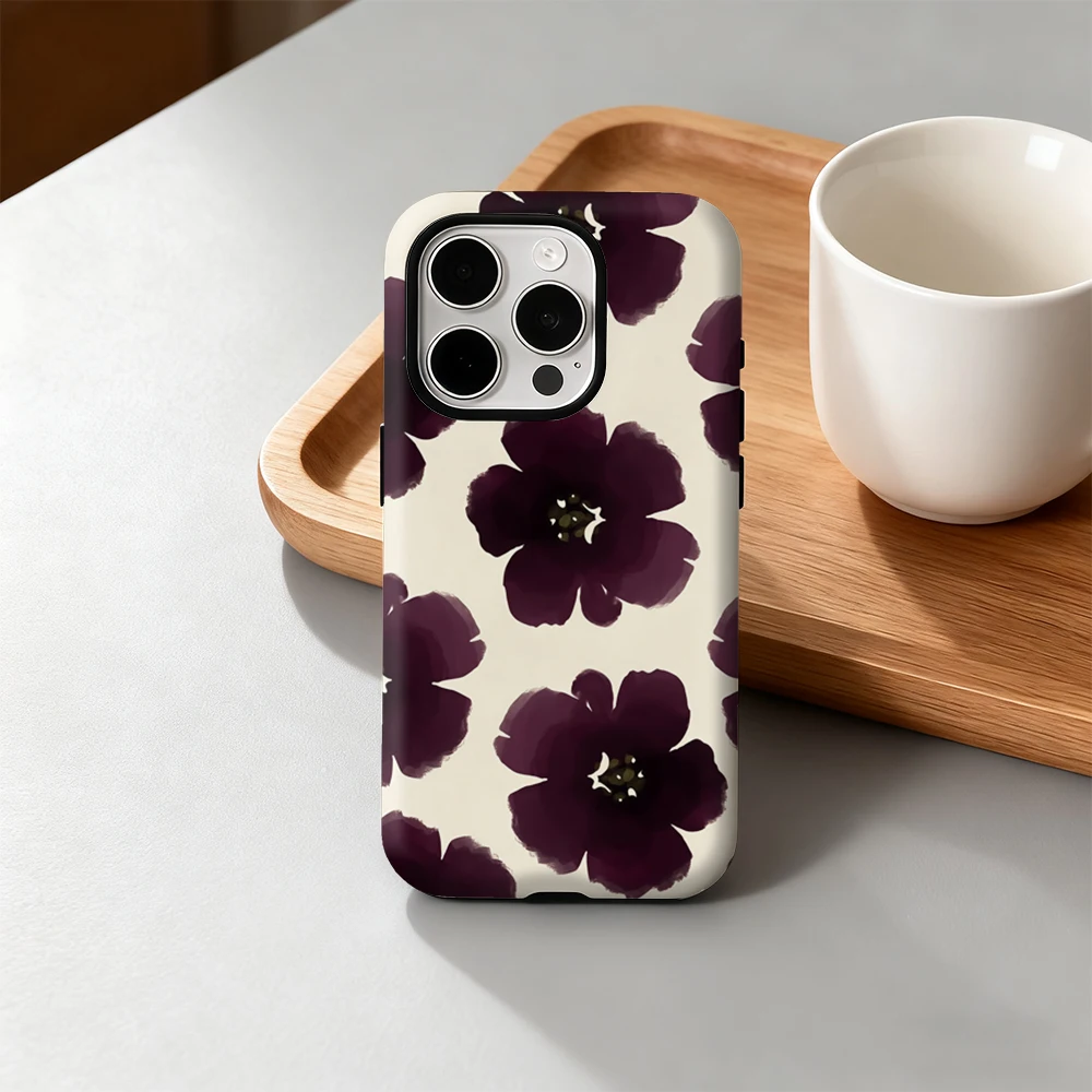 Plum Watercolor Blooms Double-Layer Phone Case