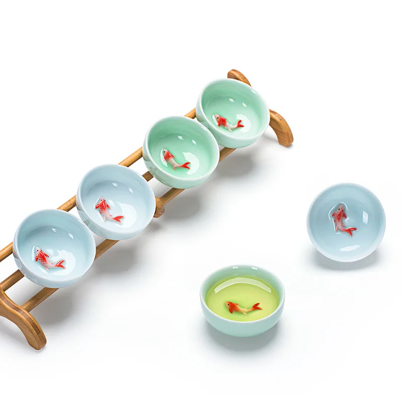 Chinese Tea Cups Porcelain Celadon Fish Teacup Set Loose Leaf Teapot Drinkware Oolong Tea Ceramic China Kung Fu Sets