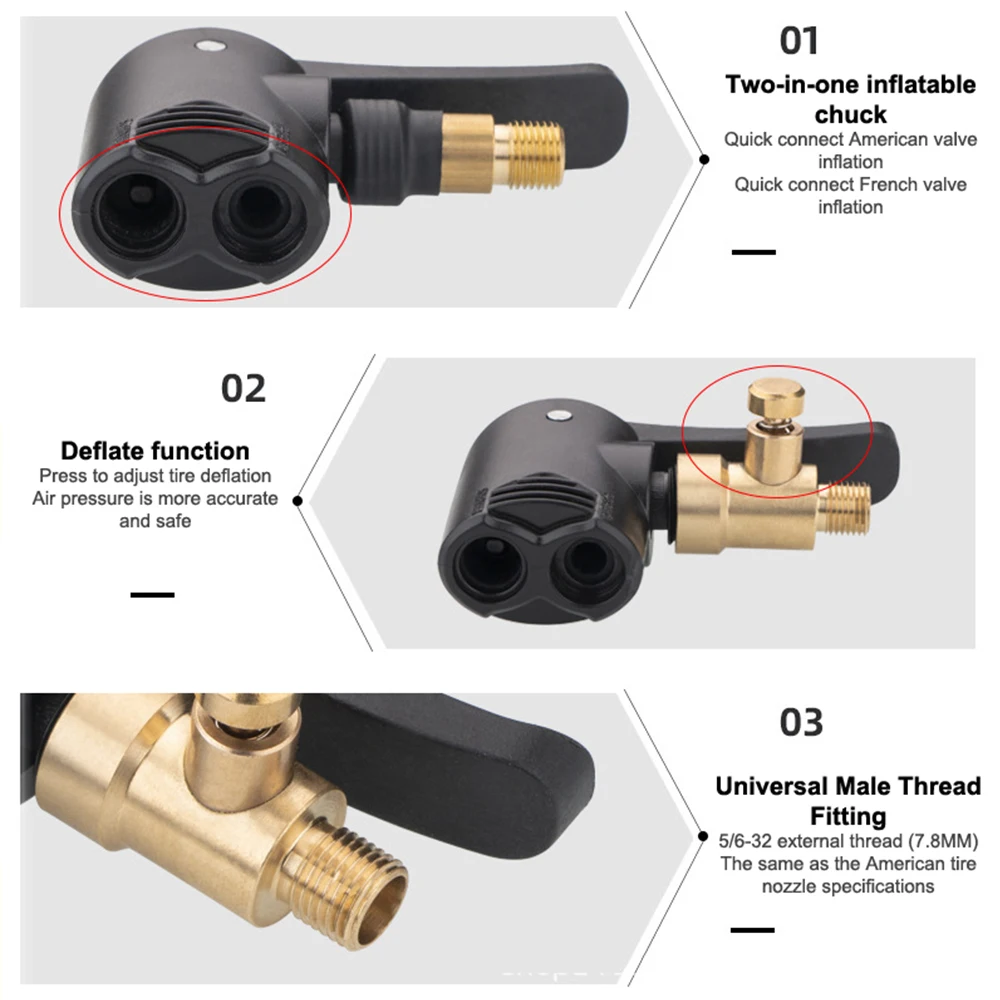 Description Picture 6 of itemBicycle air nozzle Brass Portable Inflatable Pump Bike Tire Air Chuck Pump Valve Connector Adapter Bicycle Tyre Wheel Valve part