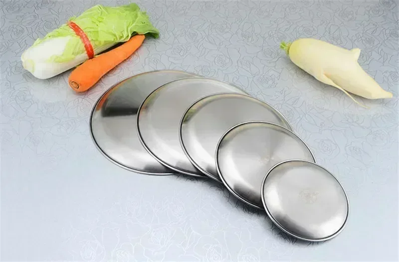 Dining Dish Korean 304 Stainless Steel Round Steak Plate Tray Single Layer Hairline Finish Mirror For BBQ