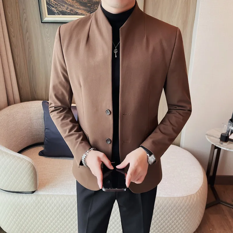 

Latest Designer Men's Stand Collar Business Social Blazers Fashion Slim-fit Casual Banquet Dress Suit Jacket Tuxedo for Men