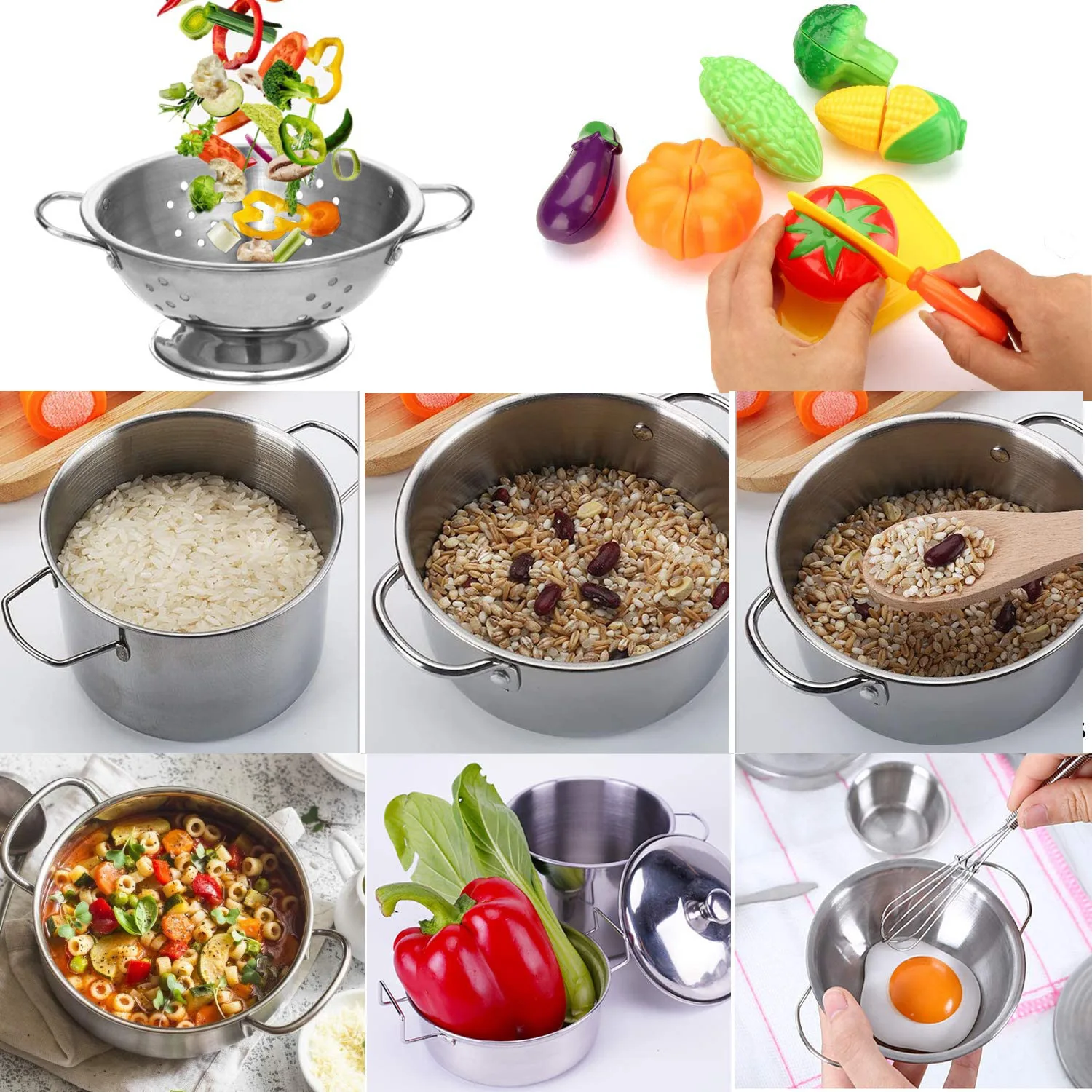 Kids Toy Pots and Pans Toys - Kitchen Play Set Pretend Cookware Mini Stainless Steel Cooking Utensils Development Toys 3