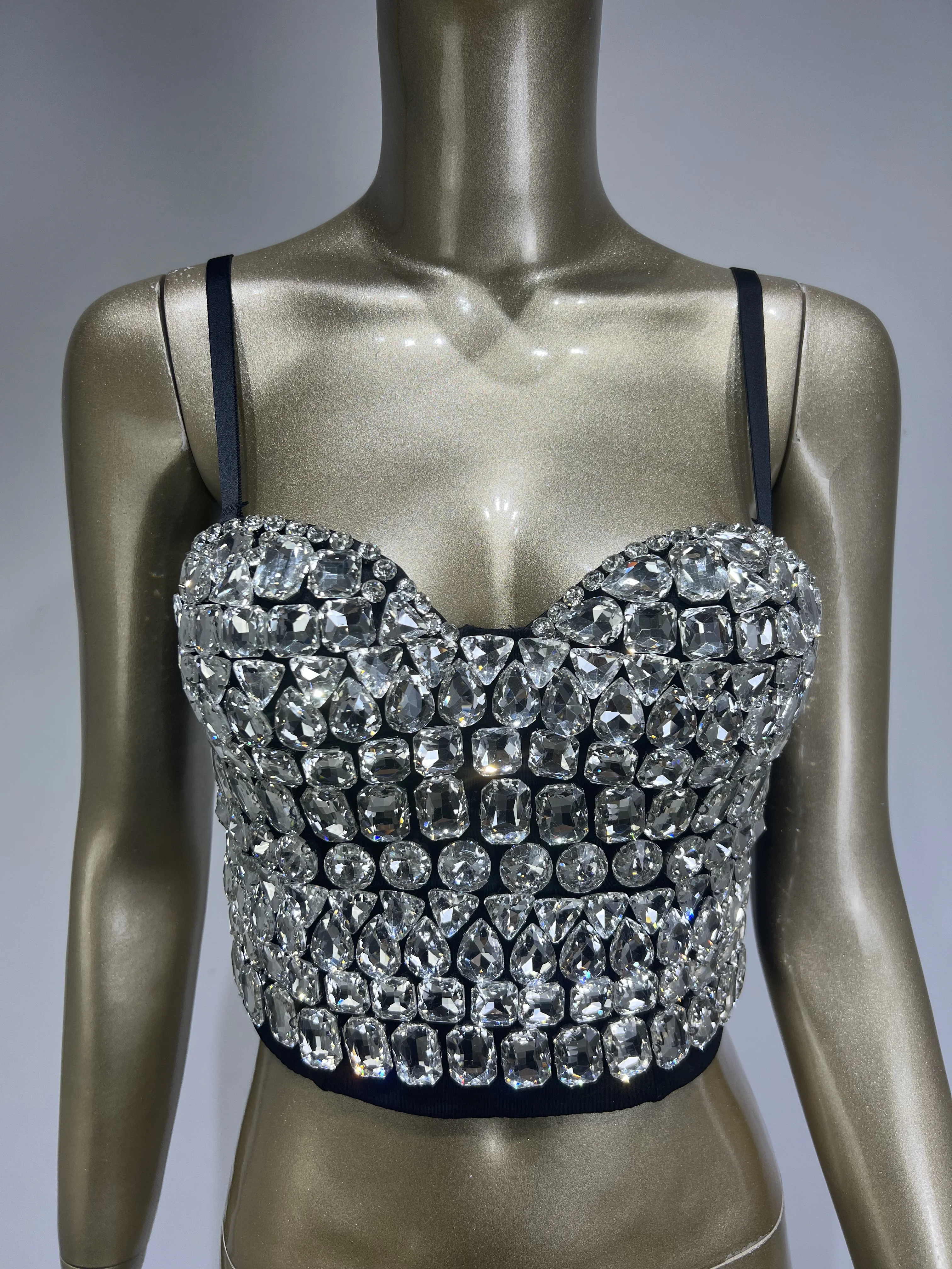 

INS Luxury Women Summer Sexy Crystal Diamonds Cotton Camis Tops Celebrity Adjustable Nightclub Top Camis Stage Costume