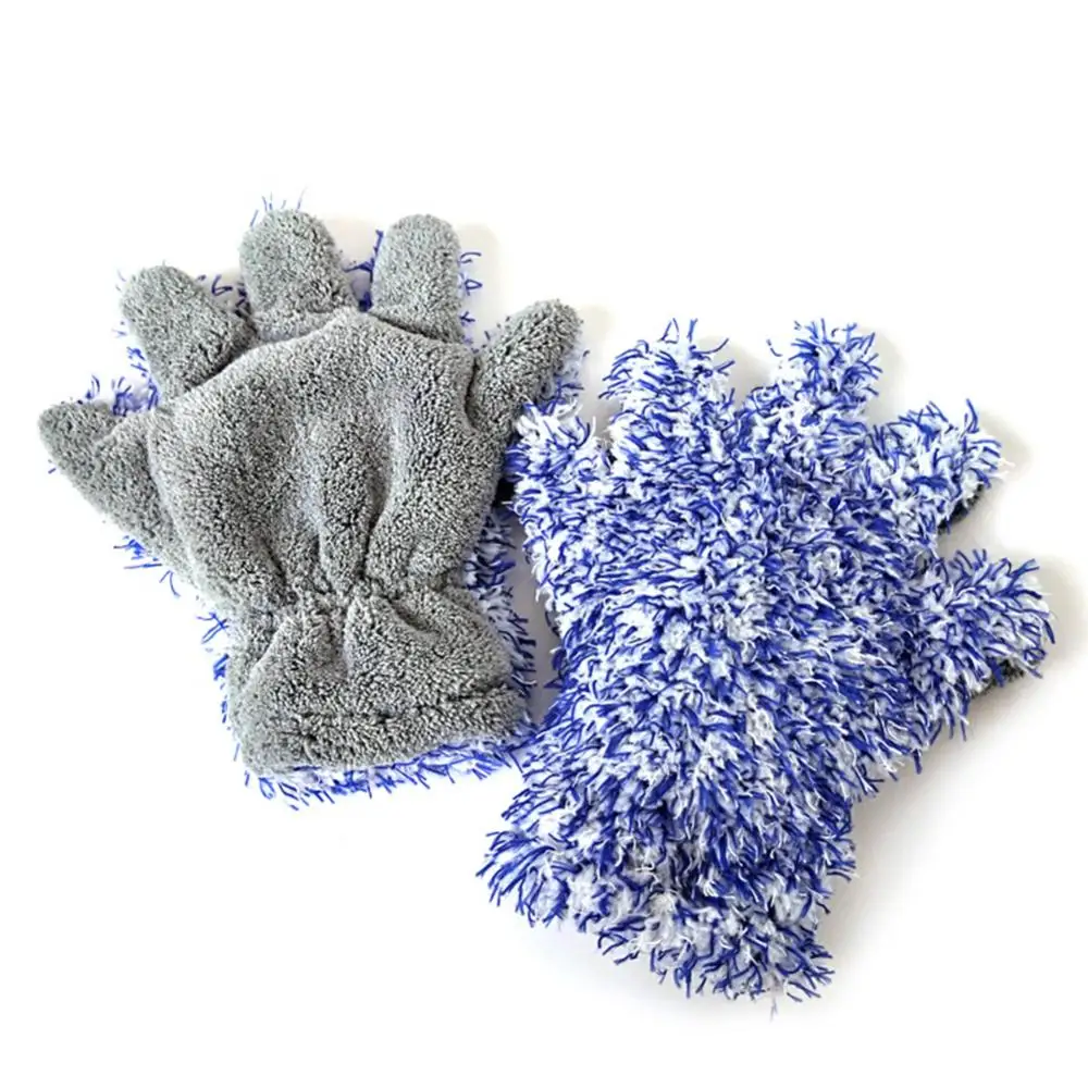 Car Cleaning Soft Coral Fleece Water Absorb Five Finger Glove Washing Tool for Car And Household Cleaning