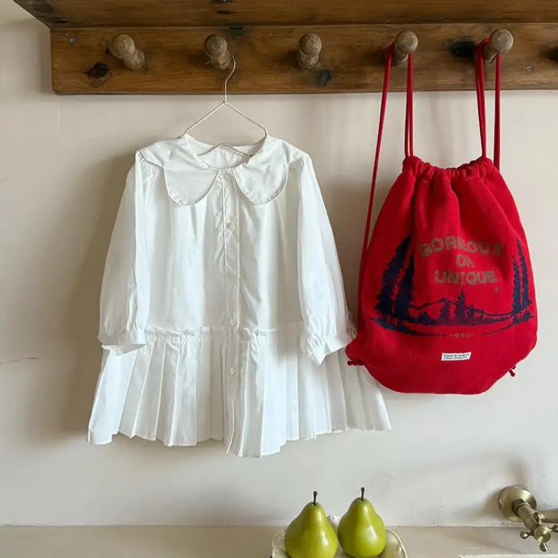 2025 Autumn New Girls Preppy Style Pleated Dress Solid Children Long Sleeve Dress Baby Girl Large Lapel Loose Dress Kids Clothes 1 2025 Autumn New Girls Preppy Style Pleated Dress Solid Children Long Sleeve Dress Baby Girl Large Lapel Loose Dress Kids Clothes