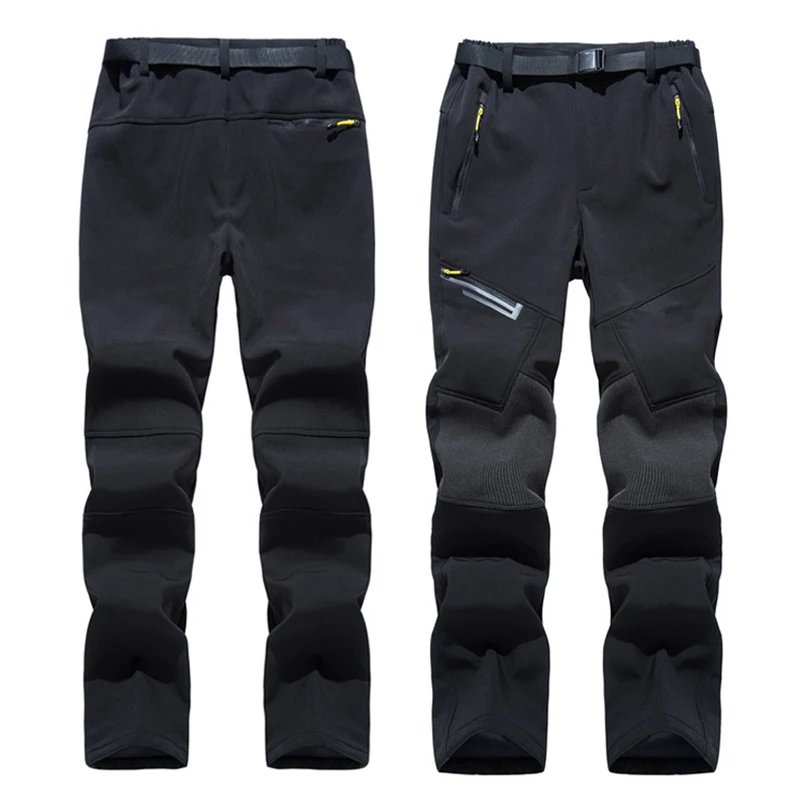 TRVLWEGO Men's Winter Trekking Pants Camping Fleece Lined Ski Snow Pants Water Resistant 4 Zip Pockets Outdoor Hiking Trousers