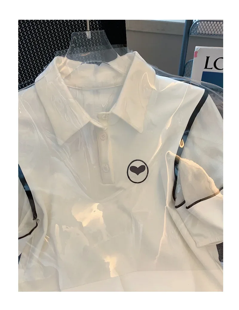 College Style Polo 2024 New White Preppy Style Summer T Shirt + Pleated Skirt Casual Two-piece Set Casual Students Tracksuits