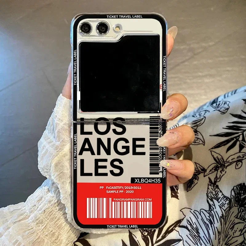 Hot Ticket Travel Label Phone Case with New York, Seoul, and Paris Design - Hard Protective Cover, Clear s