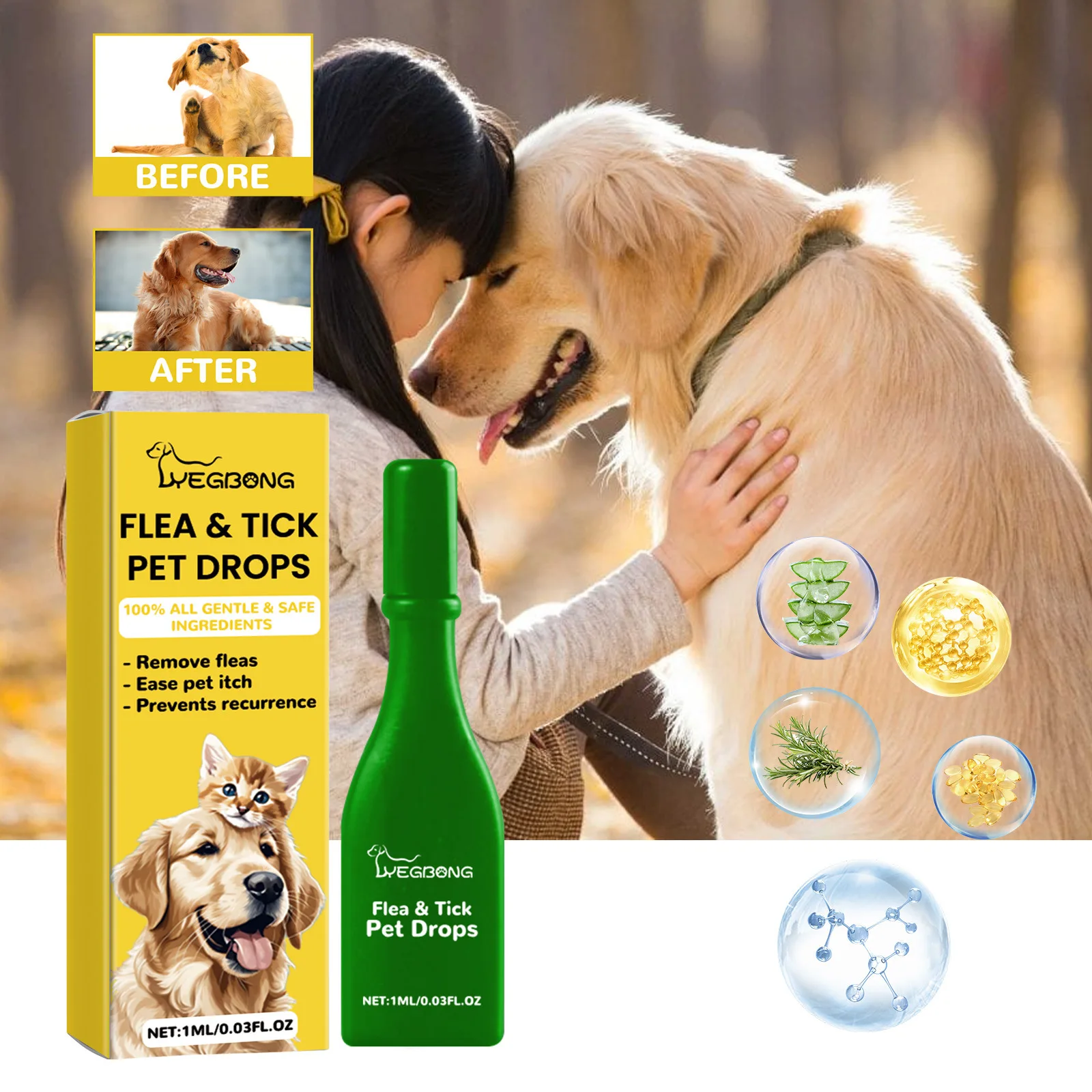 Pet Extracorporeal Insect Repellent Drops Cat and Dog Cleansing Extracorporeal Flea Lice Tick Skin Anti-Itching Care