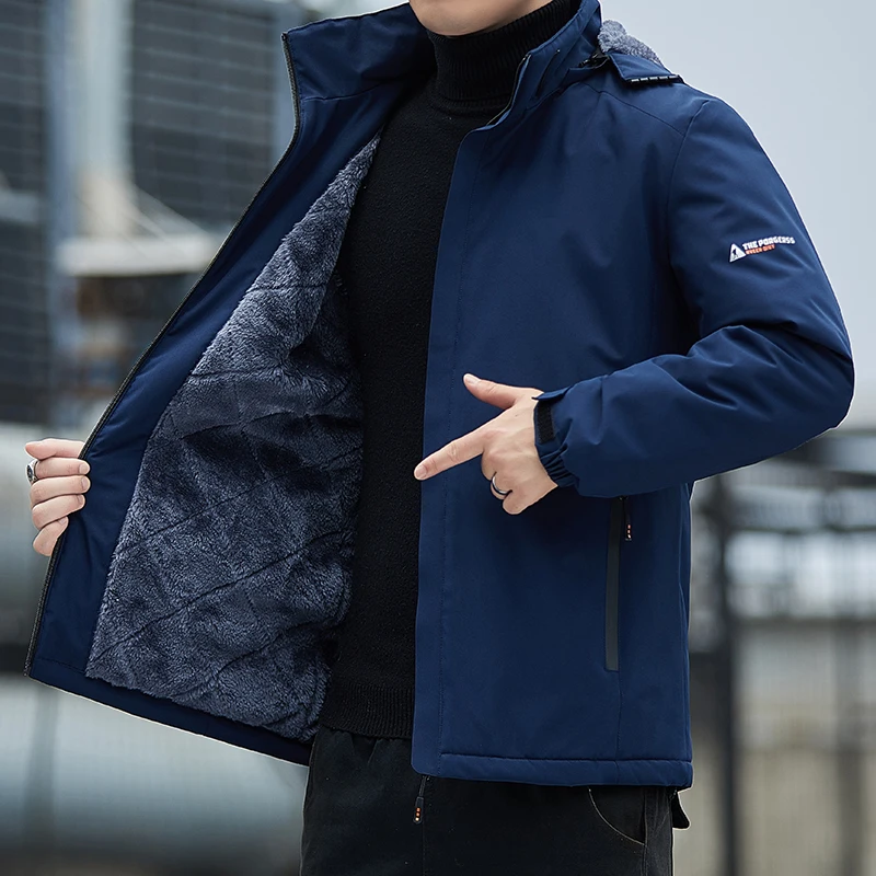 Winter New Fashion Men's Hooded Long Sleeved Solid Color Plush Comfortable Charge Coat Autumn Slim Fit Casual Versatile Top Coat