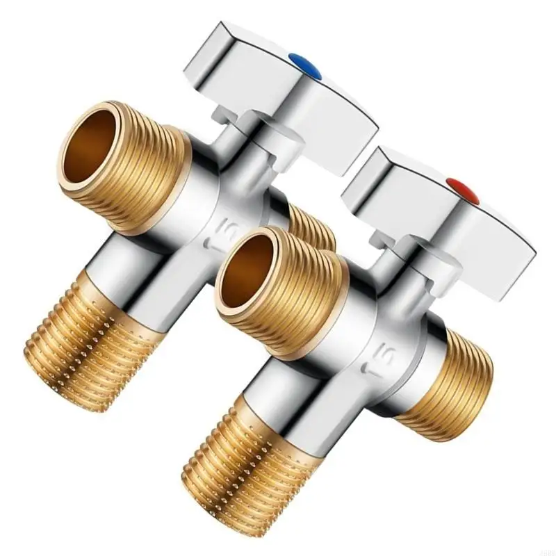 J6BB Pack of 2 Sturdy Brass Stop Valves 1/4 Turn Inch F1807 X 3/8 Inch OD Compression Designs for Toilets and Faucets