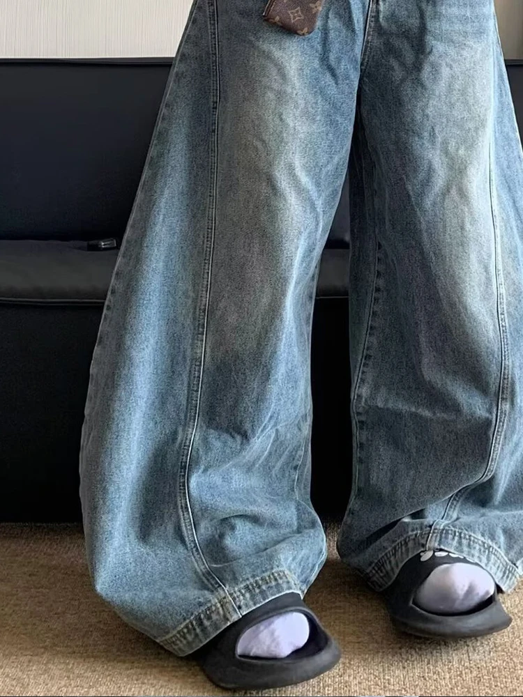 American Retro Washed Loose Straight Leg Jeans Men Trendy Brand Banana Wide Leg Pants Men Wide Leg Mop Pants 6