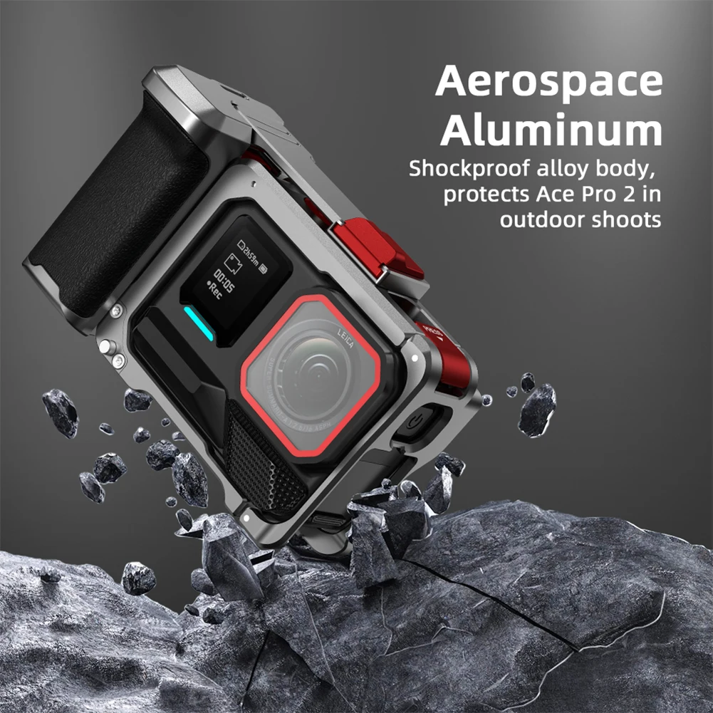 For Insta360 Ace Pro/2 Metal Camera Grip Mount Anti-Fall Sports Camera Protective Case Detachable Street Photo Vlog Accessories