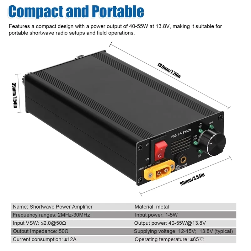 50W Portable Shortwave Power Amplifier with 4-Gear LPF Automatic Transmit & Receive Switching for Multiple Protocols-A22U