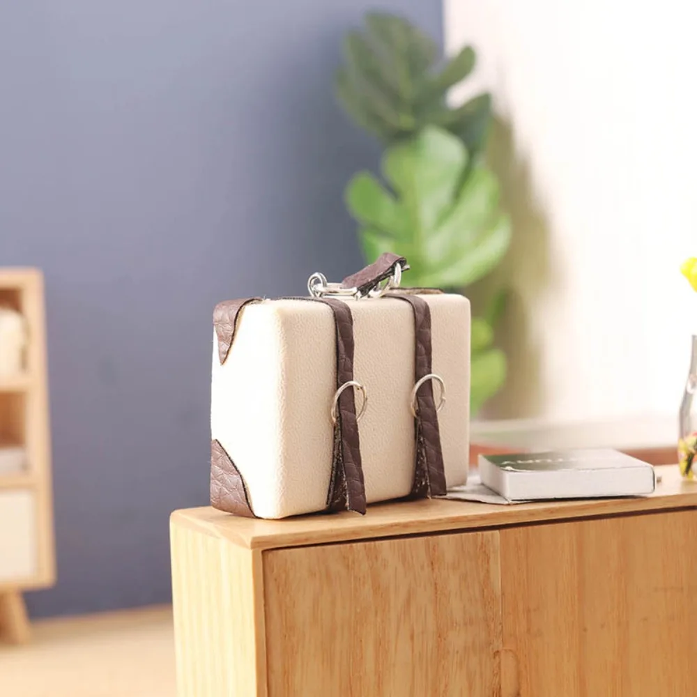 Dollhouse Furniture Leather Luggage Suitcase Model Leather Dollhouse Mini Suitcase Miniature Portable House Storage Box